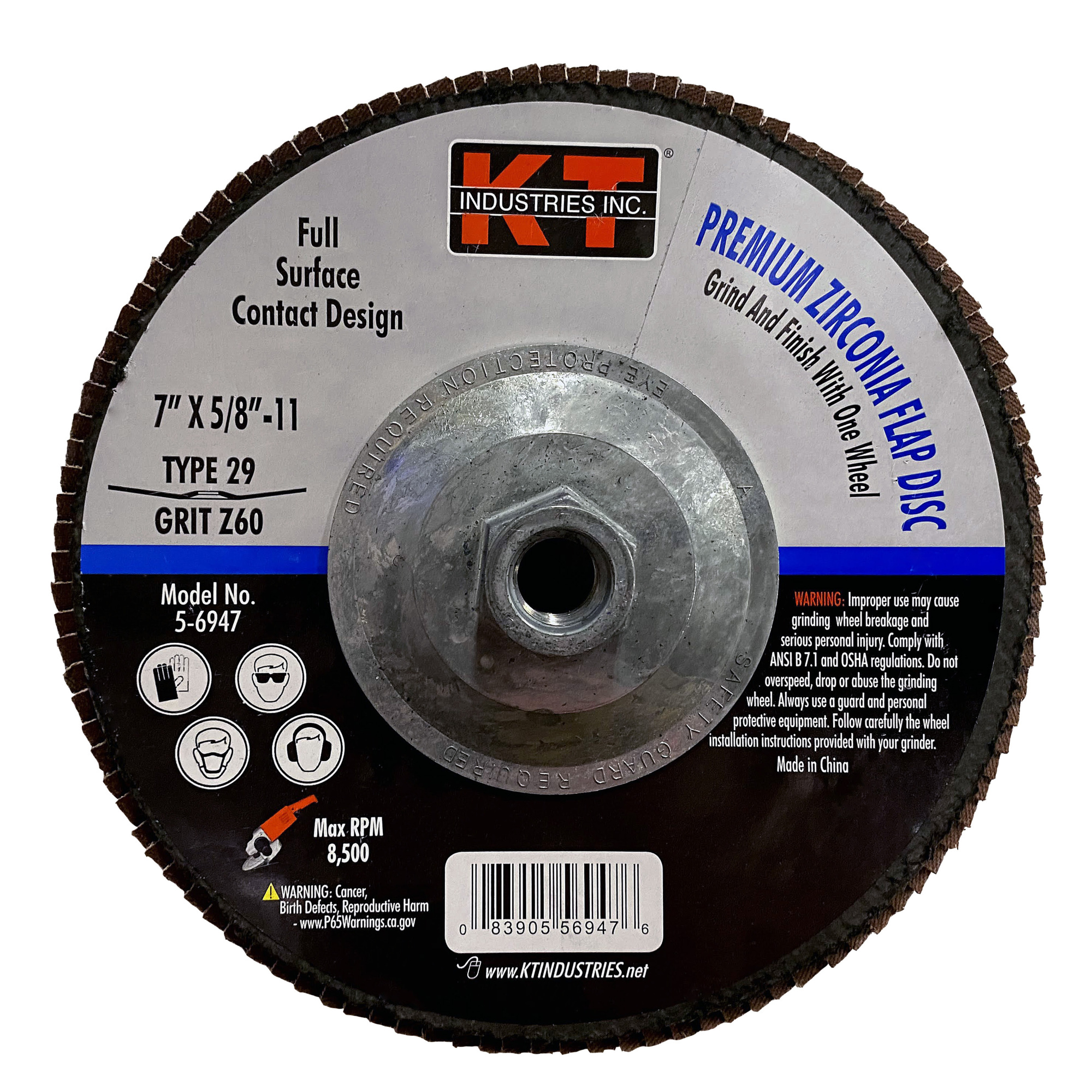 K-T Industries Flap Disc — 7in. x 5/8in.-11, 60 Grit, Model# 5-6947